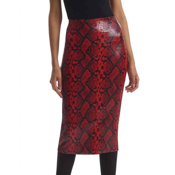 NEW COMMANDO faux leather animal midi skirt in red snake - Picture 1 of 1